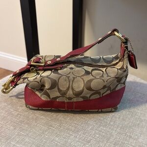 Coach Beige and Red Signature Shoulder Bag